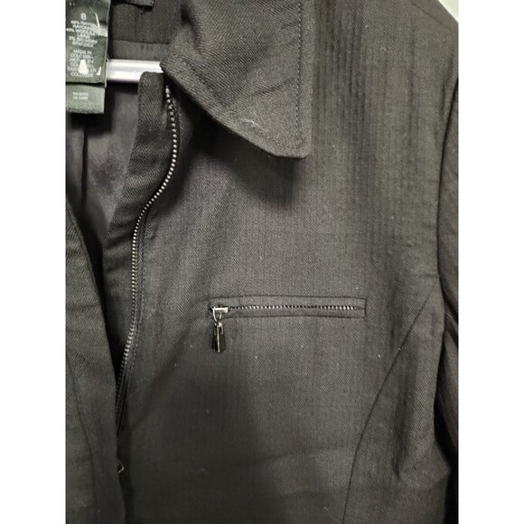 Liz Claiborne Dress Jacket Women's Black Collar Poly Tech Size 8 EUC - Picture 3 of 8